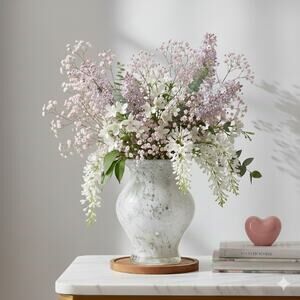 Vtg Studio Art Glass Vase Splatter Murano Style White Hand Blown MCM Decor 7.75"